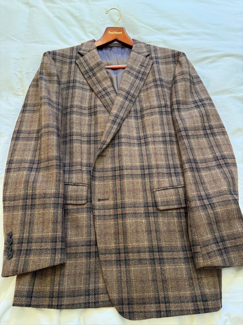 Paul Stuart Brown Plaid Wool Blazer with Navy Windowpane